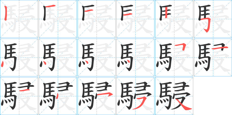 駸字的笔顺分布演示