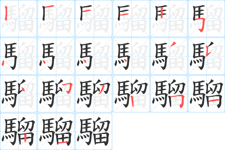 騮字的笔顺分布演示