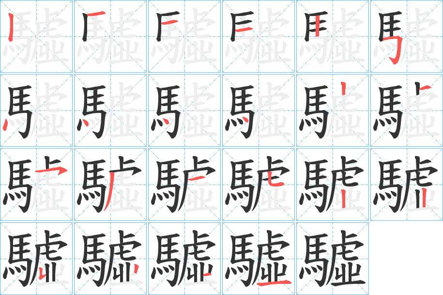 驉字的笔顺分布演示