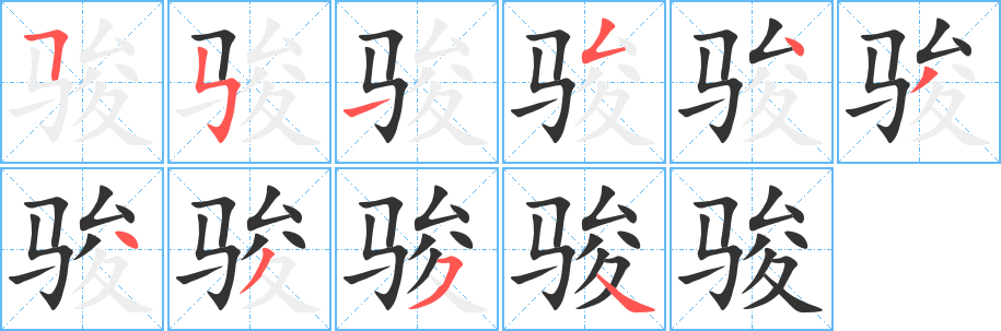 骏字的笔顺分布演示