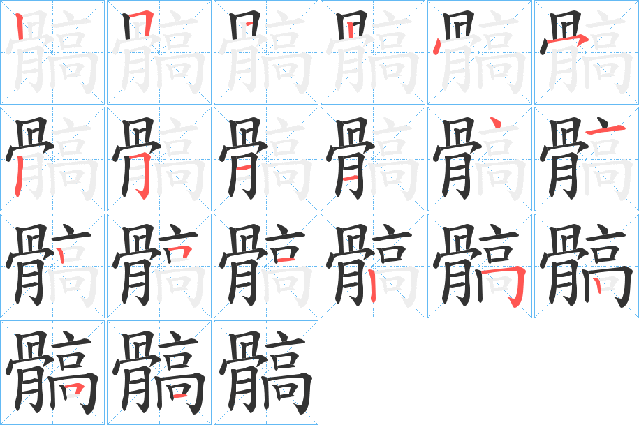 髇字的笔顺分布演示