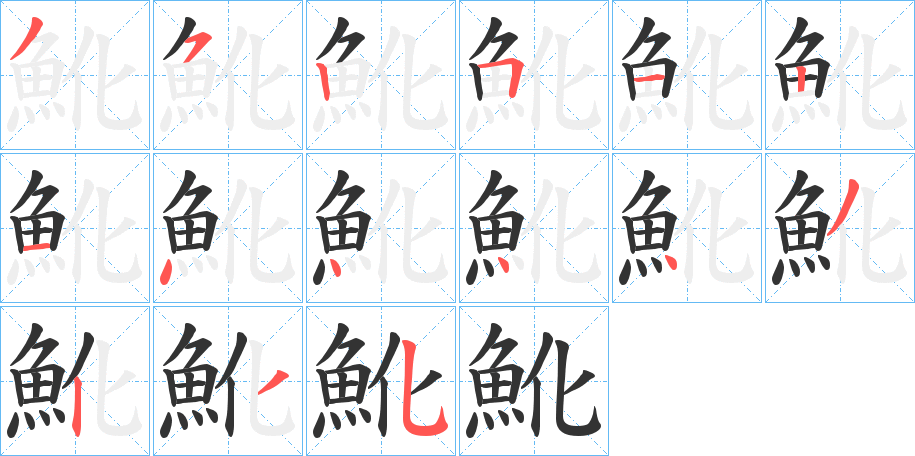 魤字的笔顺分布演示