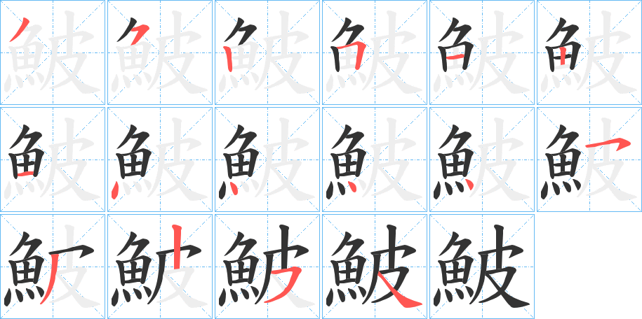 鮍字的笔顺分布演示