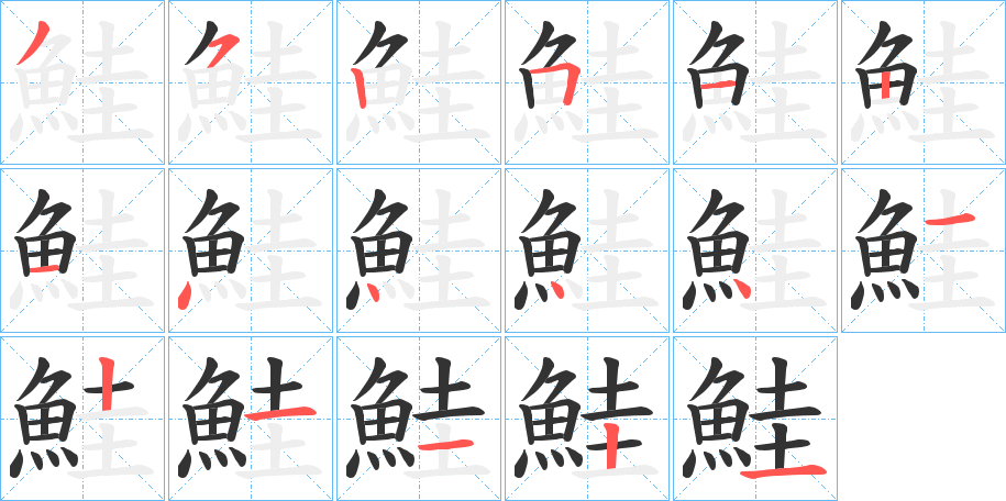 鮭字的笔顺分布演示