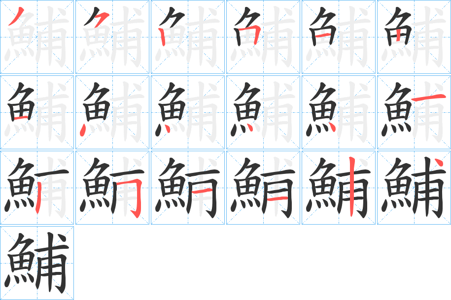 鯆字的笔顺分布演示