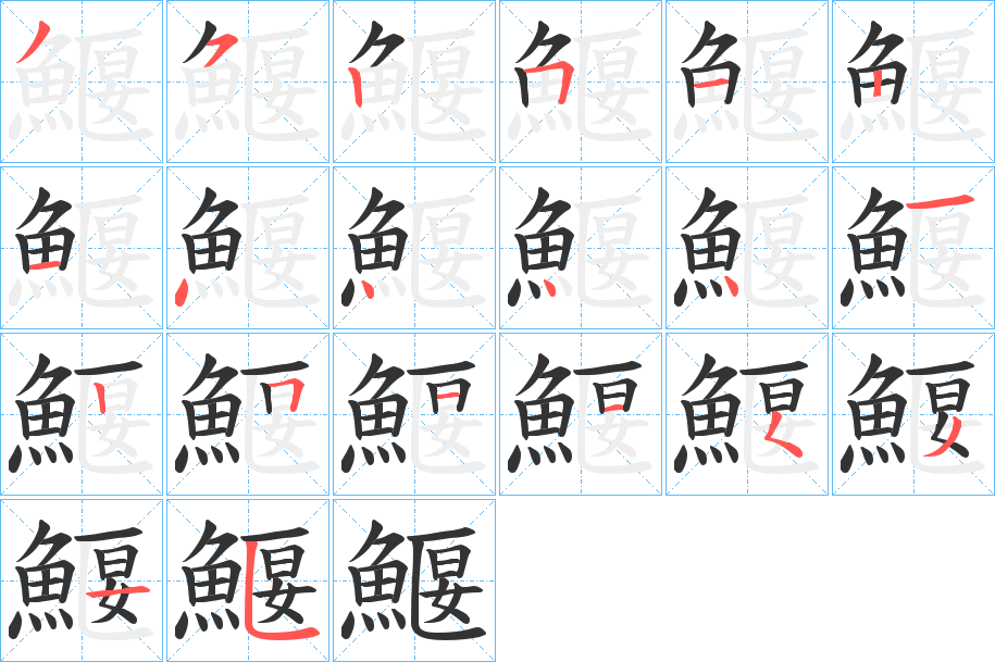 鰋字的笔顺分布演示