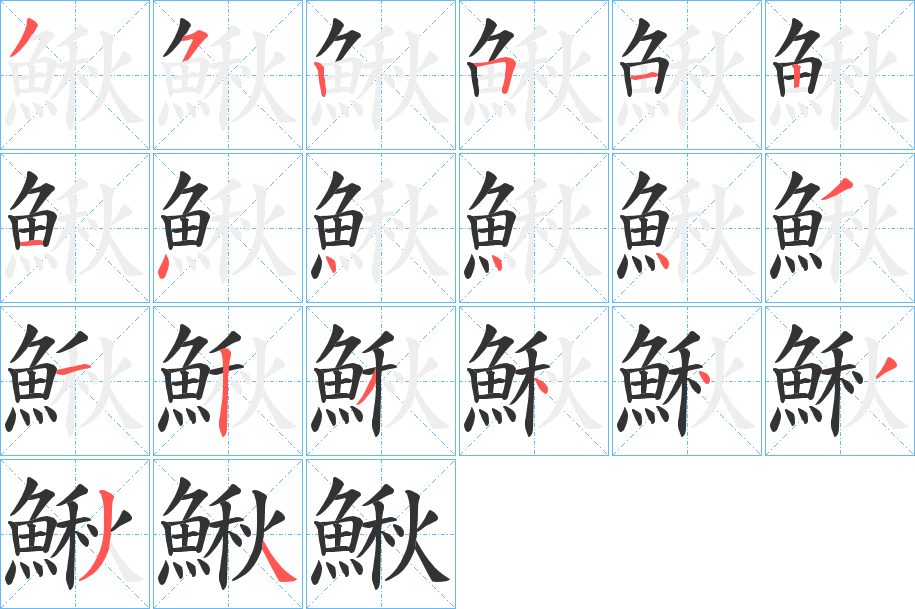 鰍字的笔顺分布演示