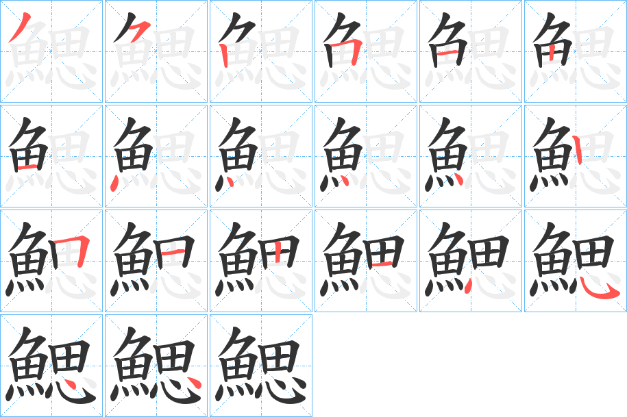 鰓字的笔顺分布演示