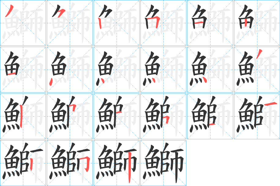 鰤字的笔顺分布演示