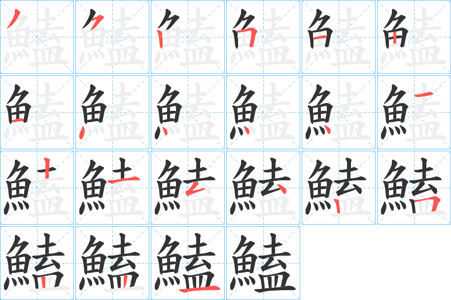 鰪字的笔顺分布演示