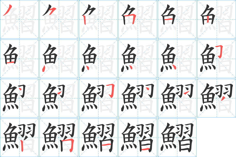 鰼字的笔顺分布演示