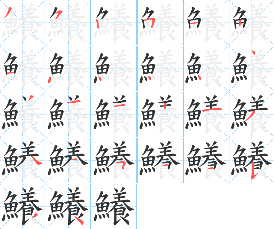 鱶字的笔顺分布演示