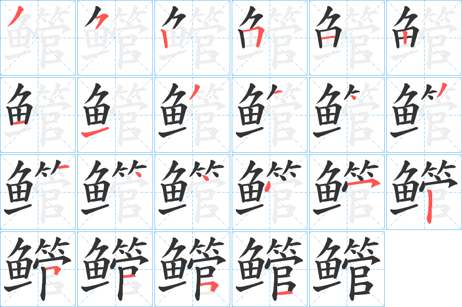 鳤字的笔顺分布演示