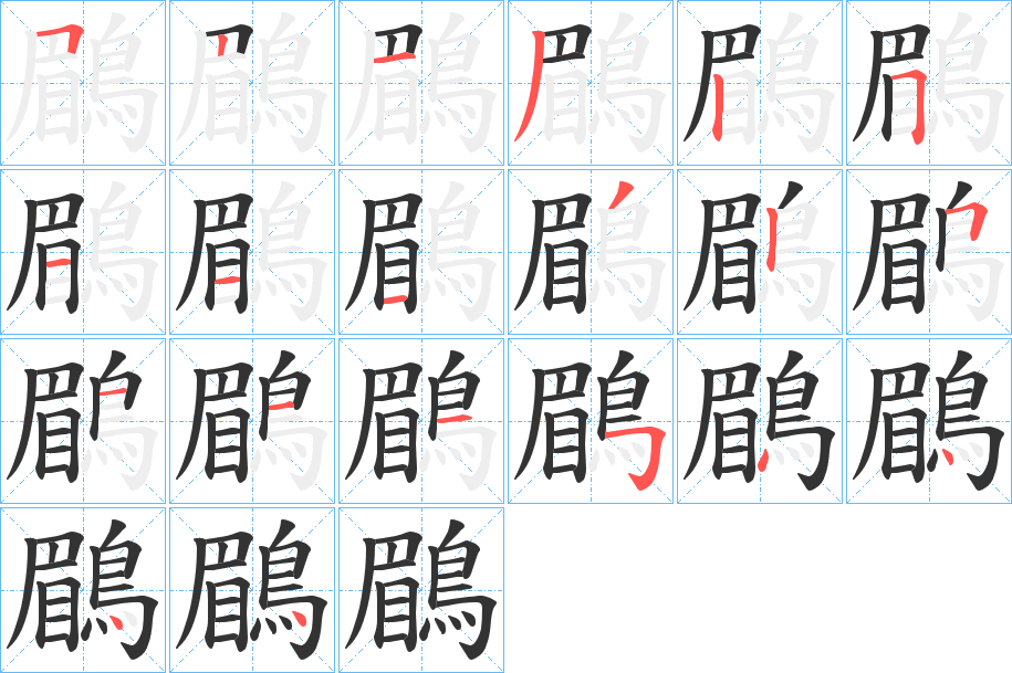 鶥字的笔顺分布演示