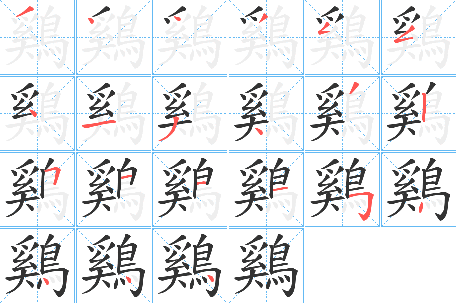 鷄字的笔顺分布演示