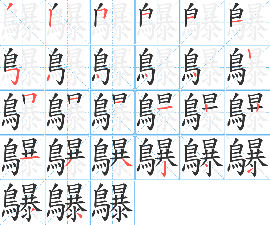 鸔字的笔顺分布演示