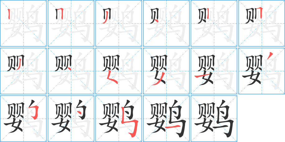 鹦字的笔顺分布演示