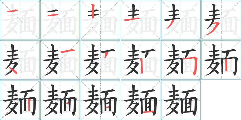 麺字的笔顺分布演示